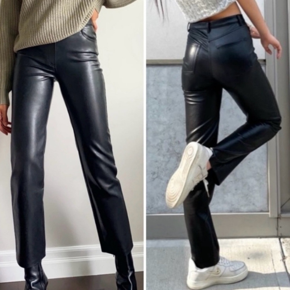 Aritzia Wilfred, Black Straight Leg vegan Leather Pants, Size 8